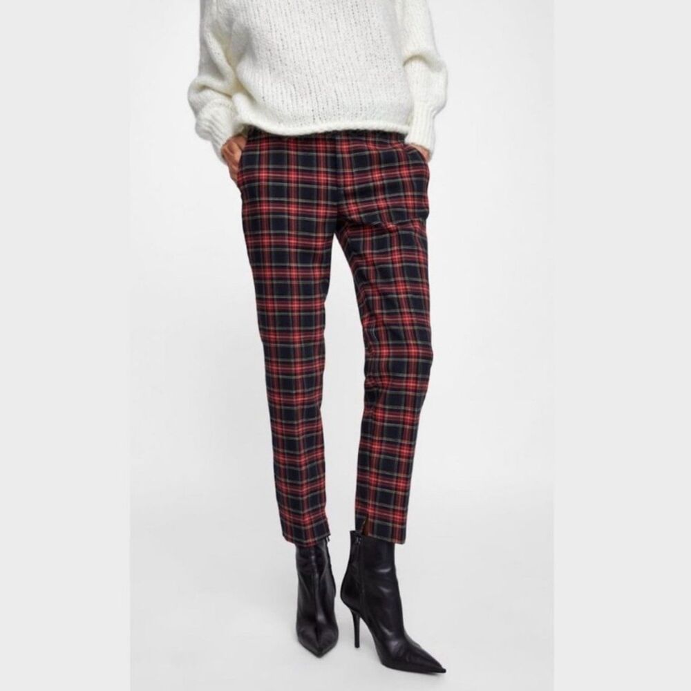 ZARA Woman Tartan Plaid Ankle Pants - Preppy Indie Sleaze Tailored Trousers